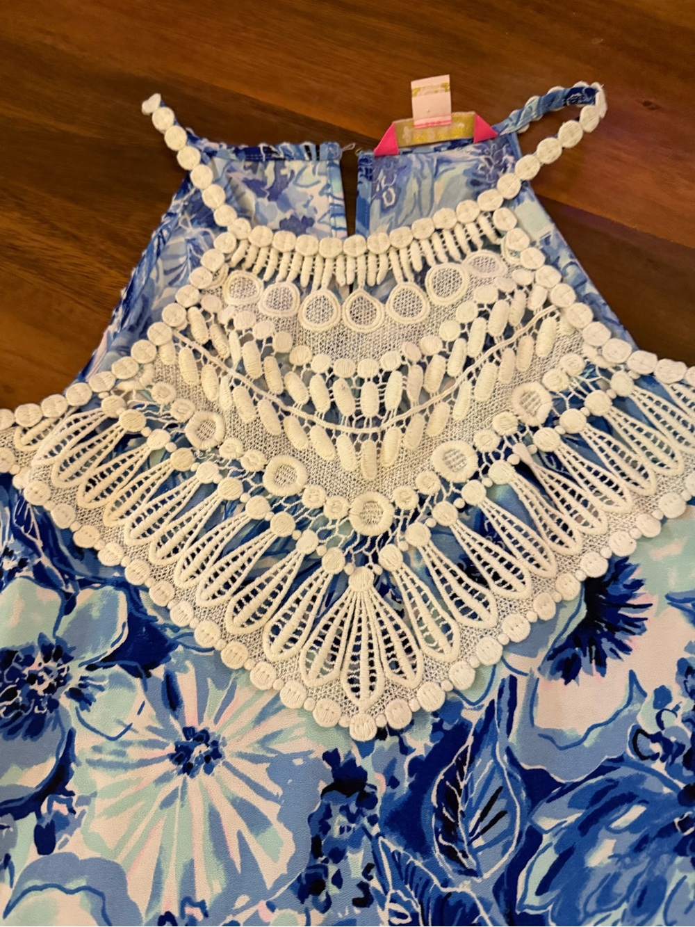 Bright Blue Floral dress with White Trim Lily Pulitzer **missing back button**